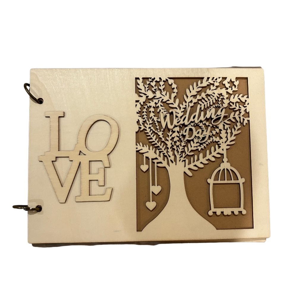 New Wooden Engraved Wedding Guest book with Kraft paper pages